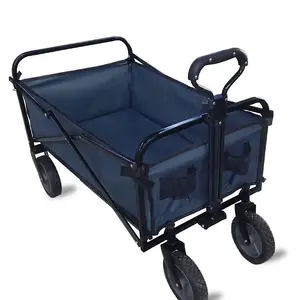 Wadan Navy Blue Garden Trolley on Wheels - Heavy Duty Folding Cart Trolley with Adjustable Handle and 80Kg Weight Capacity