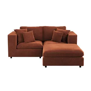 Solace+Co Asher 3 Seater Sofa with Footstool - Burnt Orange Chenille