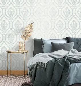 Crown Estelle Damask Mineral Blue Wallpaper M1757