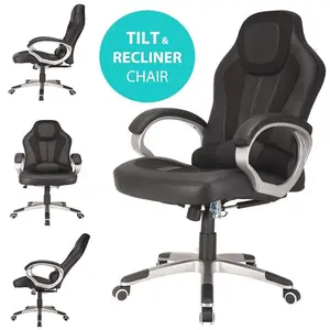 Deluxe Office Gaming Chair Padded Reclining Faux Leather - Black