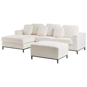 Right-Hand Corner Sofa with Ottoman OSLO White Boucle 5 Seater Right Hand