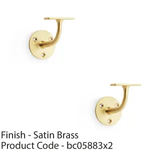 2 PACK - Heavy Duty Stair Handrail Bannister Bracket Arm - Satin Brass 82mm Proj Holder