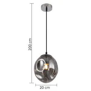 HARPER LIVING 1xE27/ES Pendant Ceiling Light, Smoke Grey Finish, Oval Shade, Adjustable Height