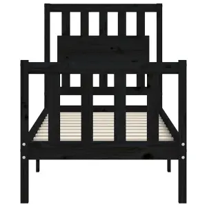 Berkfield Bed Frame with Headboard Black Small Single Solid Wood