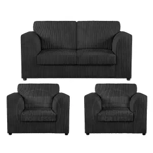 Luxor Jumbo Cord 2 + 1 + 1 Fabric 3 Piece Sofa Suite - Fullback Black