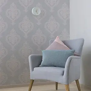 GoodHome Horsely Grey Mica effect Damask Textured Wallpaper