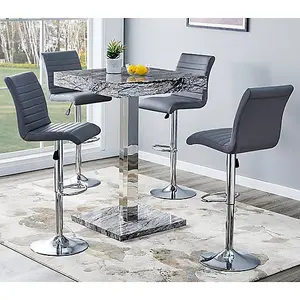 Topaz Melange Marble Effect Bar Table 4 Ripple Grey Stools