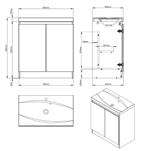 Cove 800mm White Gloss Floorstanding Basin Unit complete with Basin