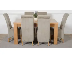 Dakota 152 x 87 cm Chunky Medium Oak Dining Table and 6 Chairs Dining Set with Montana Grey Fabric Chairs