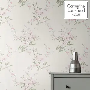 Catherine Lansfield Canterbury Floral Wallpaper Cream/Pink Muriva 165507