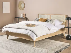 Rattan EU King Size Bed Light Wood MONPAZIER