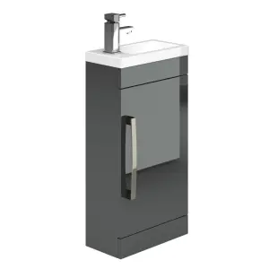 Novela 400mm Floorstanding Cloakroom Vanity Unit in Anthracite Gloss