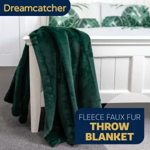 Dreamcatcher Blanket Throw Soft Faux Fur 160 x 130cm Overblanket Green