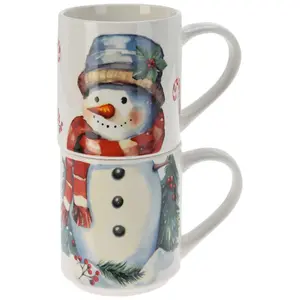 URBN-CHEF 265ml 8 Pcs Tea Coffee Santa Mugs Gift Set Stackable Cups with Christmas Design