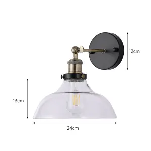 Industrial 1-Light Armed Sconce Wall Light with Clear Glass Shade