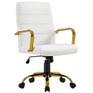 Yaheetech Height Adjustable PU Leather Office Chair with Gold Frame and Wheels - White