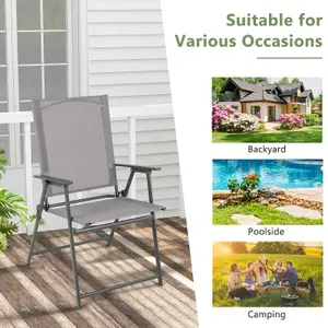 Costway 2 Pieces Patio Folding Chairs Outdoor Portable Dining Chairs with Armrests