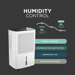 DMD 16L/Day Compressor Dehumidifier With Digital Humidity Display, Quiet & Energy Efficient