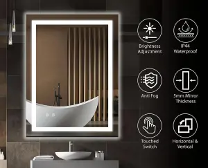 BELOFAY 600x800mm Clara Bathroom LED Mirror, Illuminated Bathroom Toughened Mirror with LED Lights Dimmable Anti-fog