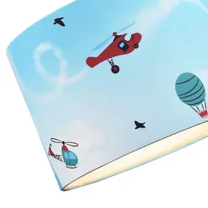 Sky Blue Kids Lampshade with Planes Hot Air Balloons and Helicopter Designs