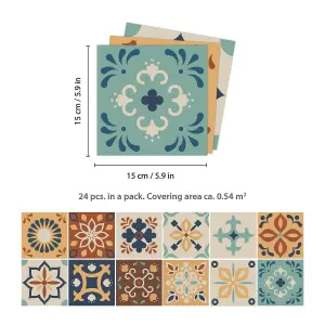 24 Pieces 15x15cm Jama Brown and Blue Moroccan Tile Stickers