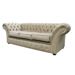 Chesterfield 3 Seater Sofa Settee Azzuro Fudge Fabric In Balmoral Style