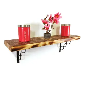 Wooden Rustic Shelf with Bracket WPRP Black 170mm 7 inches Burnt Length of 110cm