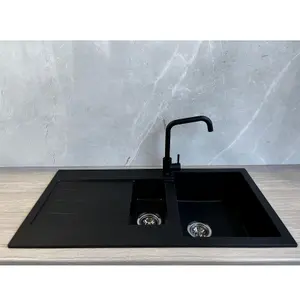 Liquida ELL15BL 1.5 Bowl Comite Reversible Inset Black Kitchen Sink With Wastes