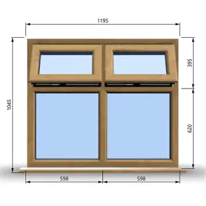 1195mm (W) x 1045mm (H) Wooden Stormproof Window - 2 Top Opening Windows -Toughened Safety Glass