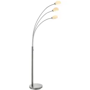 3 Light Floor Lamp Nickel & Glass Tall Standing Curved Multi Arm Living Room