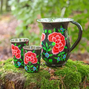 BillyCan Hand-Painted Picnic Cups - 300ml - Carbon Peony - Pack of 6