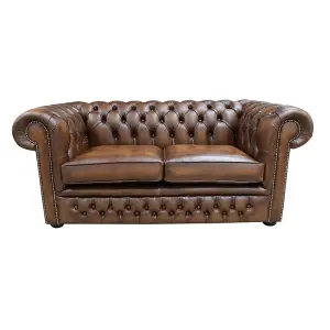 Chesterfield 2 Seater Antique Tan Leather Winchester Sofa In Classic Style