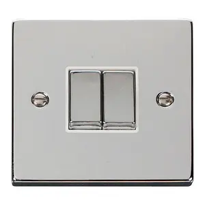 Polished Chrome 10A 2 Gang 2 Way Ingot Light Switch - White Trim - SE Home