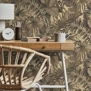 Maui Leaf Wallpaper Gold Fine Decor FD42853