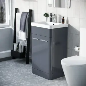 Nes Home Afern 500mm Vanity Unit Cabinet and Wash Basin Steel Grey