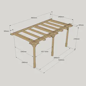 Wall Mounted Double Premium Pergola 3 Posts - Wood - L240 x W480 x H270 cm - Light Green