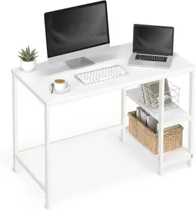 VASAGLE Computer Desk, Writing Desk with 2 Shelves on Left or Right, Work Table, Steel Frame, Modern, Maple White