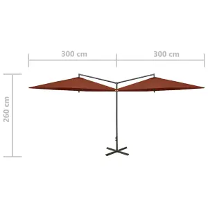 Berkfield Double Parasol with Steel Pole Terracotta 600 cm