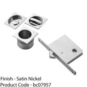 Complete Locking Sliding Pocket Door Pack - Satin Nickel - Square Thumbturn WC