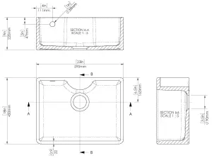 595mm - Single Bowl Butler Kitchen Sink - with Tap Ledge,  Overflow