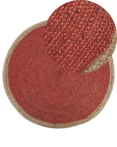 Round Jute Area Rug 120 cm Coral Red MENEMEN