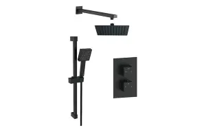 Aquarius Modern Square Shower Bundle with Riser Black AQBND0126