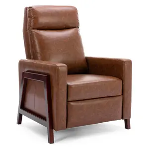 Riley Push Back Soft Air Leather Modern Reclining Armchair Accent Home Cinema Recliner Chair Tan