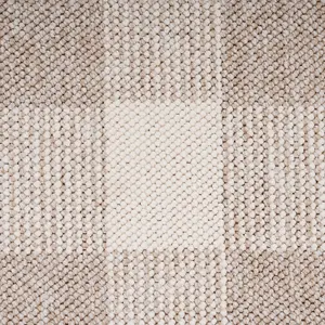 Cream Beige Neutral Boucle Textured Checkered Soft Area Rug 60cm x 240cm