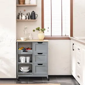 Ryland Wood Kitchen Cart Grey / Natural