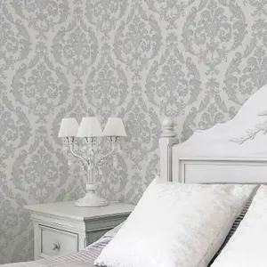 Galerie Palazzo Grey Silk Damask Embossed Wallpaper