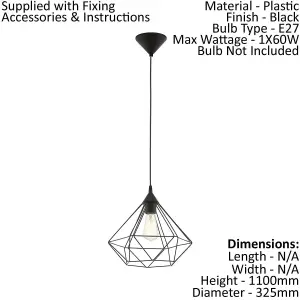 Hanging Ceiling Pendant Light Black Wire Cage 1x E27 Hallway Feature Lamp