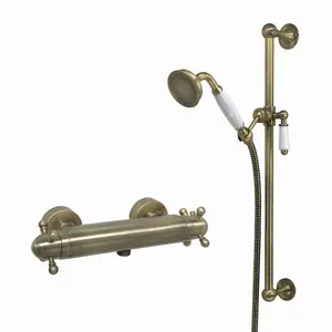 ENKI Gallant Antique Brass Traditional Brass Thermostatic Shower Bar Mixer Valve with Slider Rail Kit SH0591