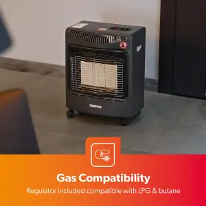 Geepas Small Cabinet Gas Heater 4.2KW Electric & Piezoelectric Ignition, Black