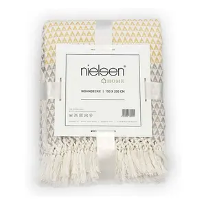 nielsen Dana Large Throw Blanket With Boho Tassles - Yellow White and Taupe